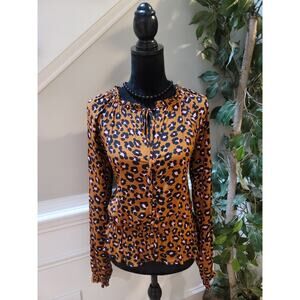Sanctuary Leopard Print Blouse Women's Size XS Multicolor 100% Rayon Long Sleeve
